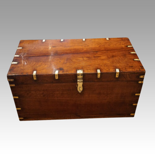 Victorian teak brass bound military chest front