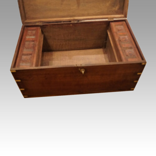 Victorian teak brass bound military chest interior