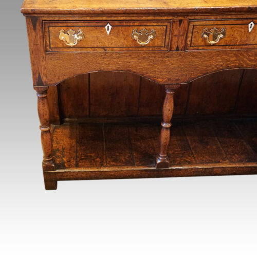 Georgian oak inlaid dresser base drawer detail
