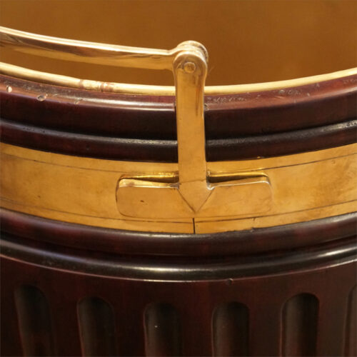 Pair of extra large mahogany peat buckets brass banding