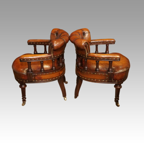 Pair of Victorian tub desk chairs side view