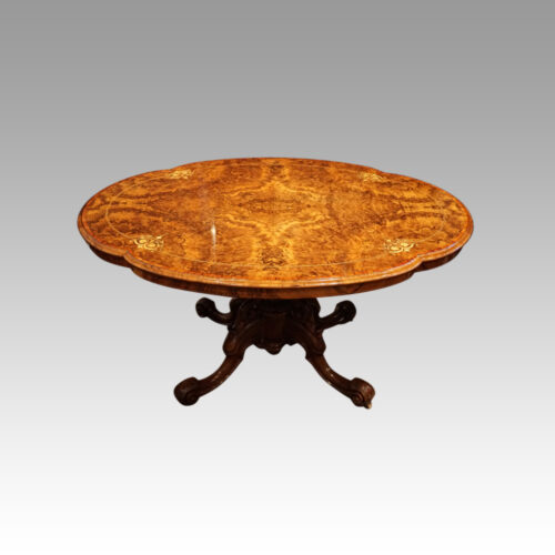 Victorian inlaid walnut loo table side view