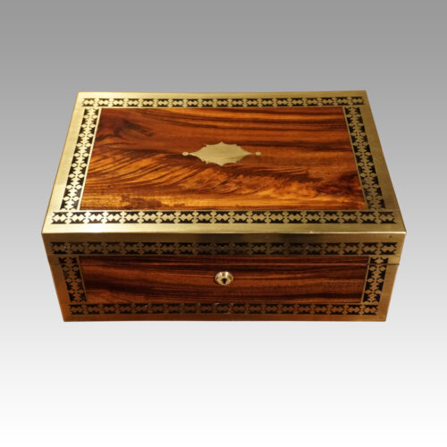 Antique mahogany cut brass box top