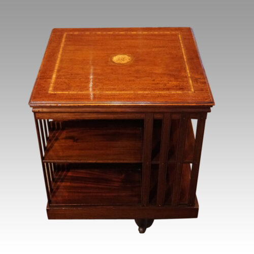 Edwardian inlaid dark revolving bookcase