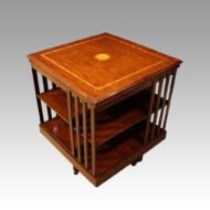Edwardian inlaid dark revolving bookcase angle
