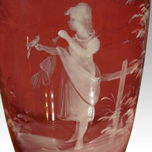 Pair of Mary Gregory cranberry vases young girls detail other