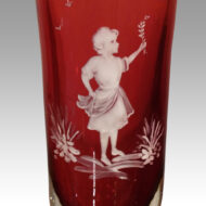 Pair of Mary Gregory fluted cranberry vases girl detail