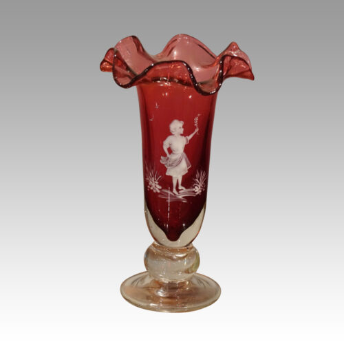 Pair of Mary Gregory fluted vases girl