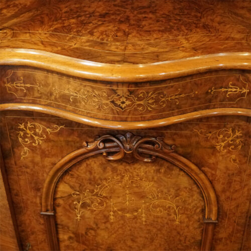 Victorian inlaid walnut side cabinet apron