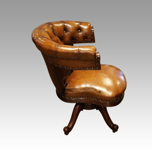 Victorian leather revolving desk chair side