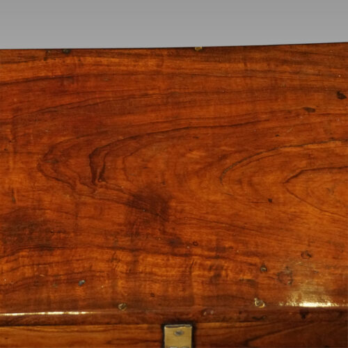 Victorian small brass bound chest lid detail