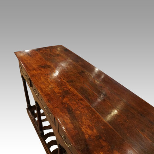 Antique oak Devon dairy dresser top detail