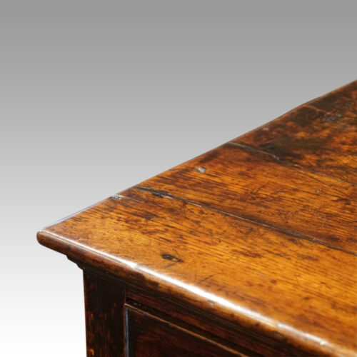 Antique oak Devon dairy dresser top detail corner
