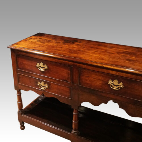 Antique potboard oak dresser base detailed view