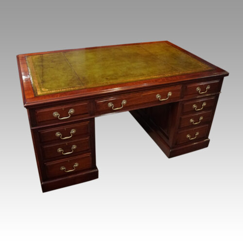 Edwardian mahogany large pedestal desk at angle