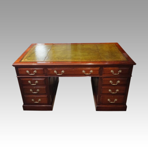 Edwardian mahogany large pedestal desk front