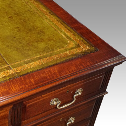 Edwardian mahogany large pedestal desk front corner