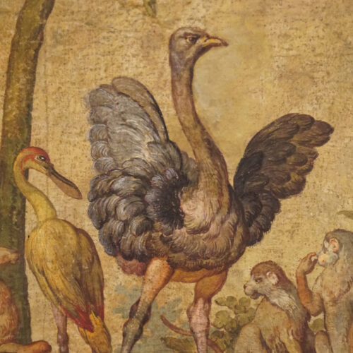 Pair Antique wall panels Ostrich detail