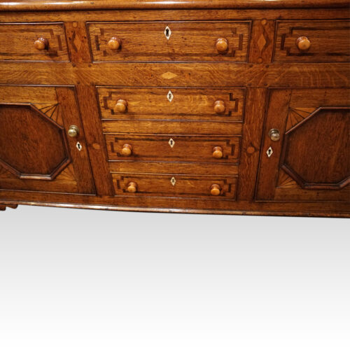 Antique oak inlaid dresser base centre drawers