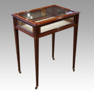 Edwardian inlaid mahogany curio cabinet at angle