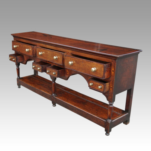George III oak dresser base inlaid drawers