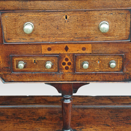 George III oak dresser base inlaid inlay detail