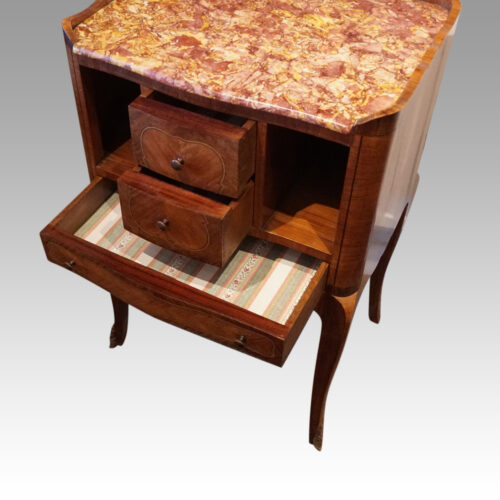 Pair of French bedside cabinets drawers open