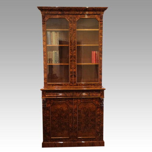 Victorian burr walnut library bookcase