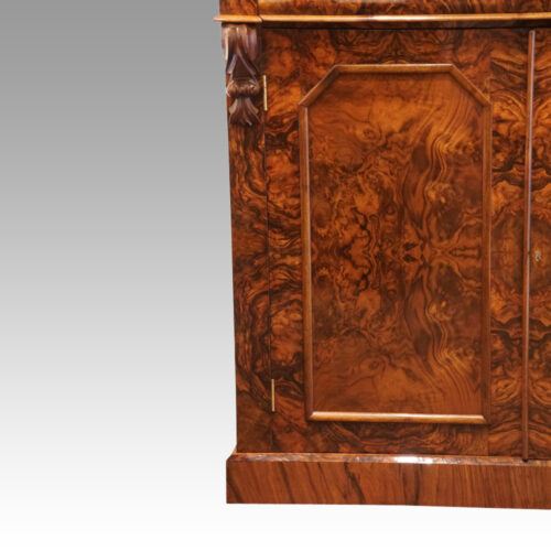 Victorian burr walnut library bookcase base door