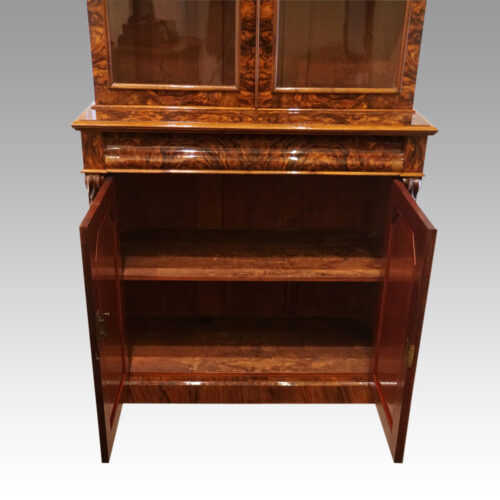 Victorian burr walnut library bookcase cupboard