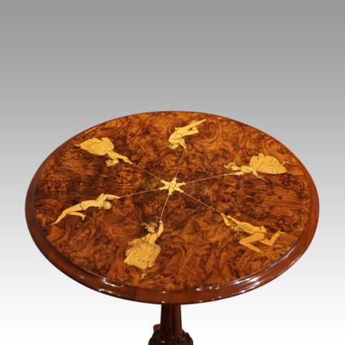 Victorian inlaid walnut Maypole wine table top