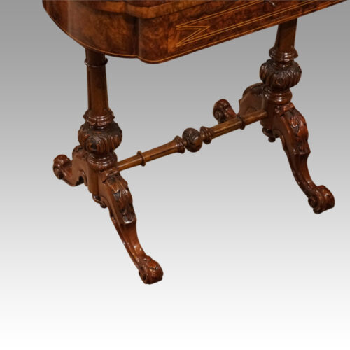 vVictorian inlaid walnut backgammon table at angle base