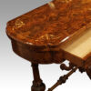 Victorian inlaid walnut backgammon table drawer open