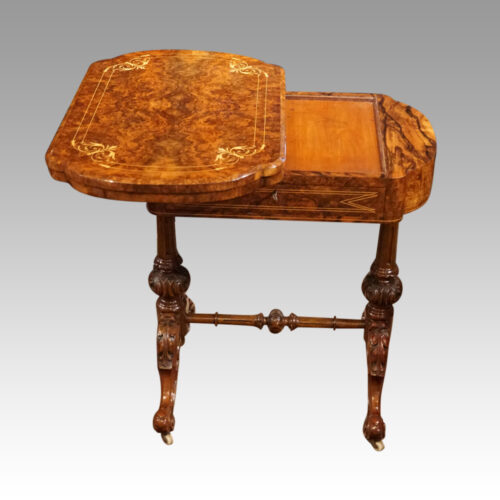 Victorian inlaid walnut backgammon table half turn