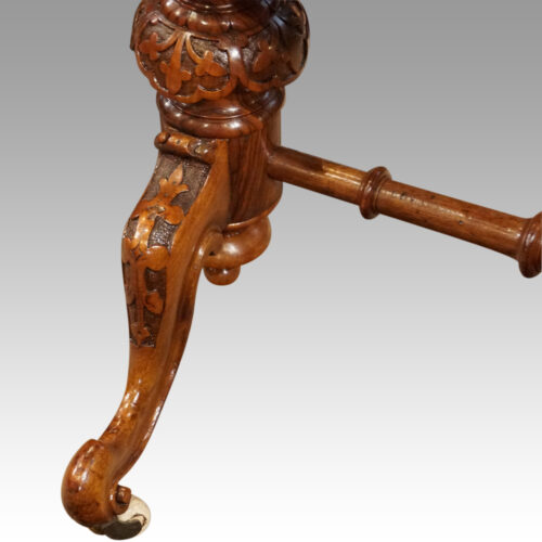Victorian inlaid walnut backgammon table leg side