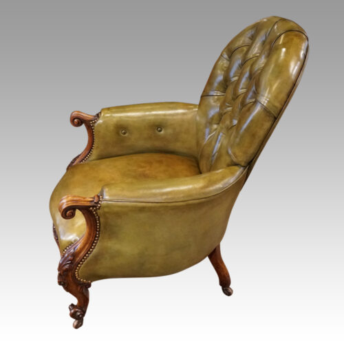 Victorian leather reading chair side view