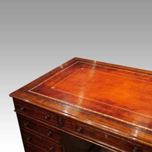 Victorian mahogany pedestal desk 150cms top detail