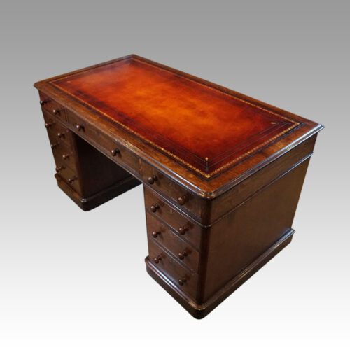 Victorian oak pedestal desk angle
