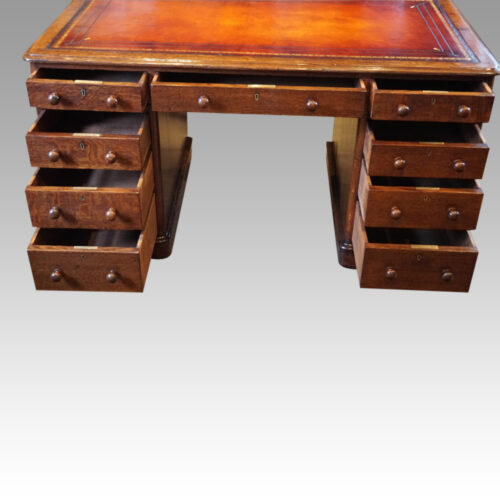 Victorian oak pedestal desk drawers