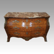 Marble topped marquetry bombe commode