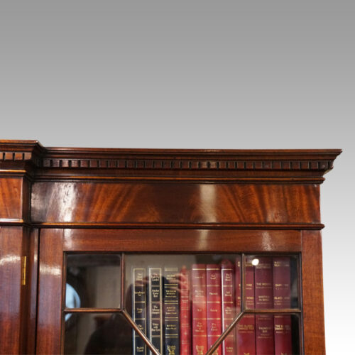 Set of 4 Victorian walnut dining chairs George V mahogany breakfont bookcase cornice