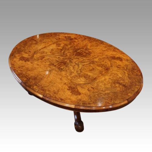 Victorian burr walnut coffee table at angle