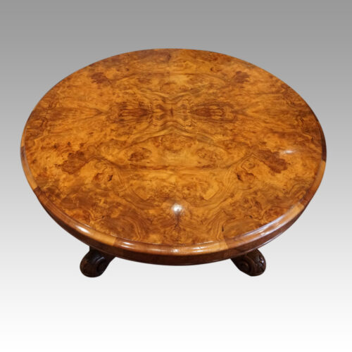 Victorian burr walnut coffee table end view