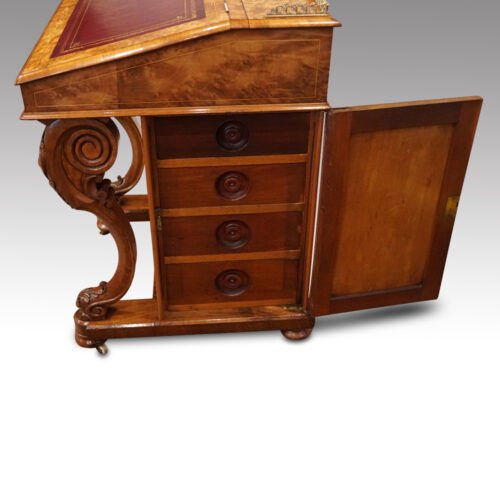 Victorian inlaid walnut Davenport desk interior drawers