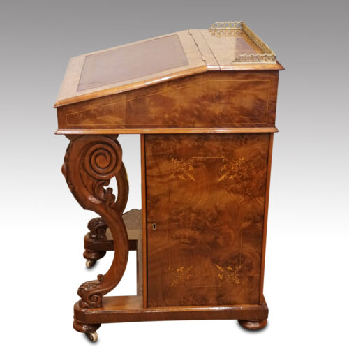 Victorian inlaid walnut Davenport desk side view