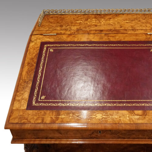 Victorian inlaid walnut Davenport desk writing surface
