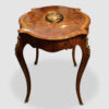 Victorian inlaid walnut centre table end view
