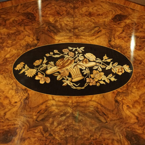 Victorian inlaid walnut centre table inlay detail