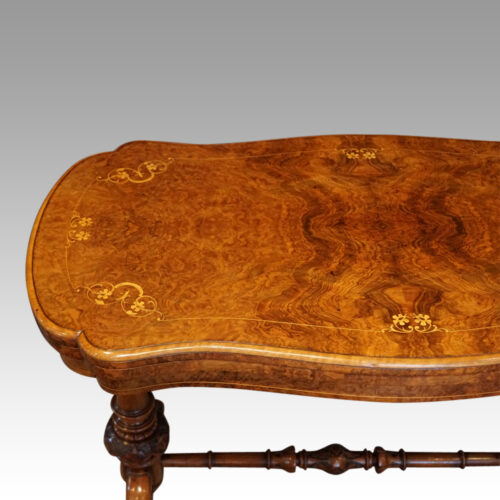 Victorian inlaid walnut serpentine card table inlays