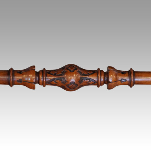 Victorian inlaid walnut serpentine card table pole stretcher